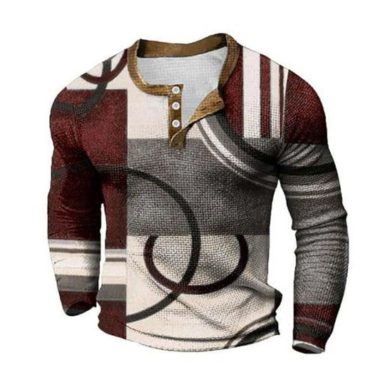Men's Retro Classic Slim Fit Printed Knitted Long Sleeve Bottoming T-Shirt 9261142180024