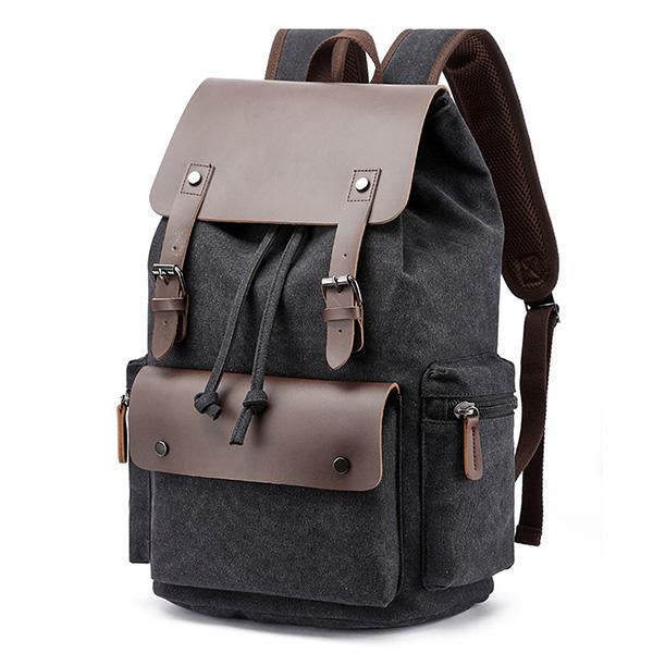 CASUAL FLAP LARGE CAPACITY LEATHER CANVAS BACKPACK 9262189052088