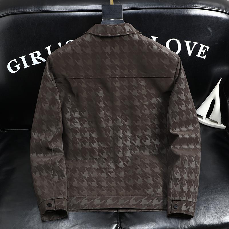 Men's Lapel Plaid Leather Jacket 9261096829112