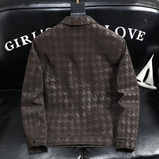 Men's Lapel Plaid Leather Jacket 9261096829112