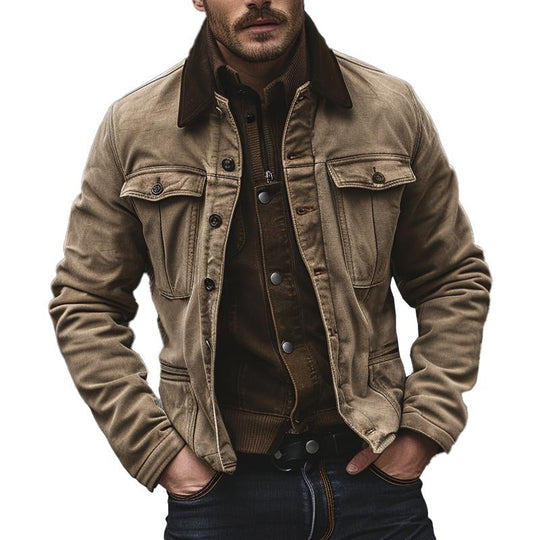 Men's Vintage Canvas Panel Lapel Jacket 9877642674360