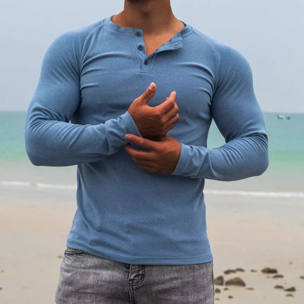 Men's Solid Henley Collar Long Sleeve Casual T-shirt 9261138772152
