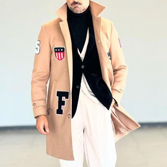 Men's Lapel Mid-length Lettered Coat 9261111771320