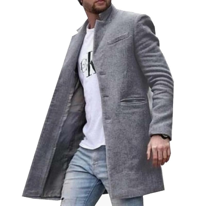 Men's Retro Solid Color Casual Stand Collar Mid-Length Coat 9261104332984