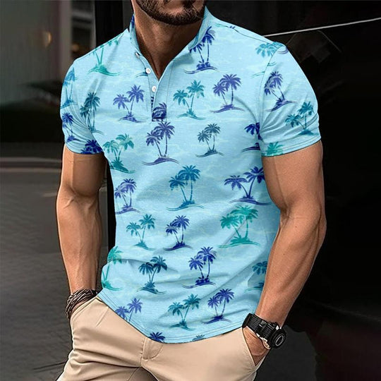 Men's Palm Hawaiian Print Button Down Short Sleeve T-Shirt 9261137068216