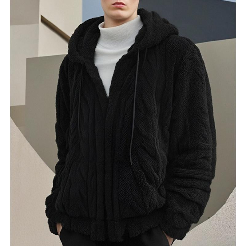 Men's Solid Color Plush Warm Hooded Coat 9261110165688