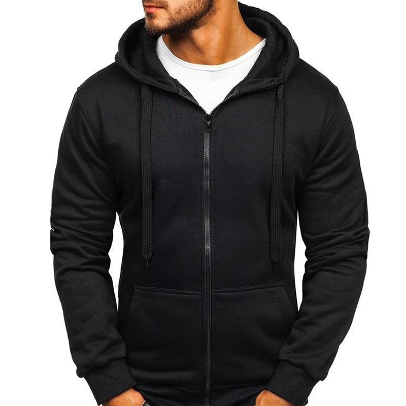 Men's Solid Color Zip Hooded Drawstring Sweatshirt DTT25082002