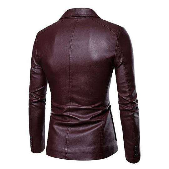 Men's Vintage Lapel Two Button Single Breasted Slim Fit PU Blazer DTT25082003