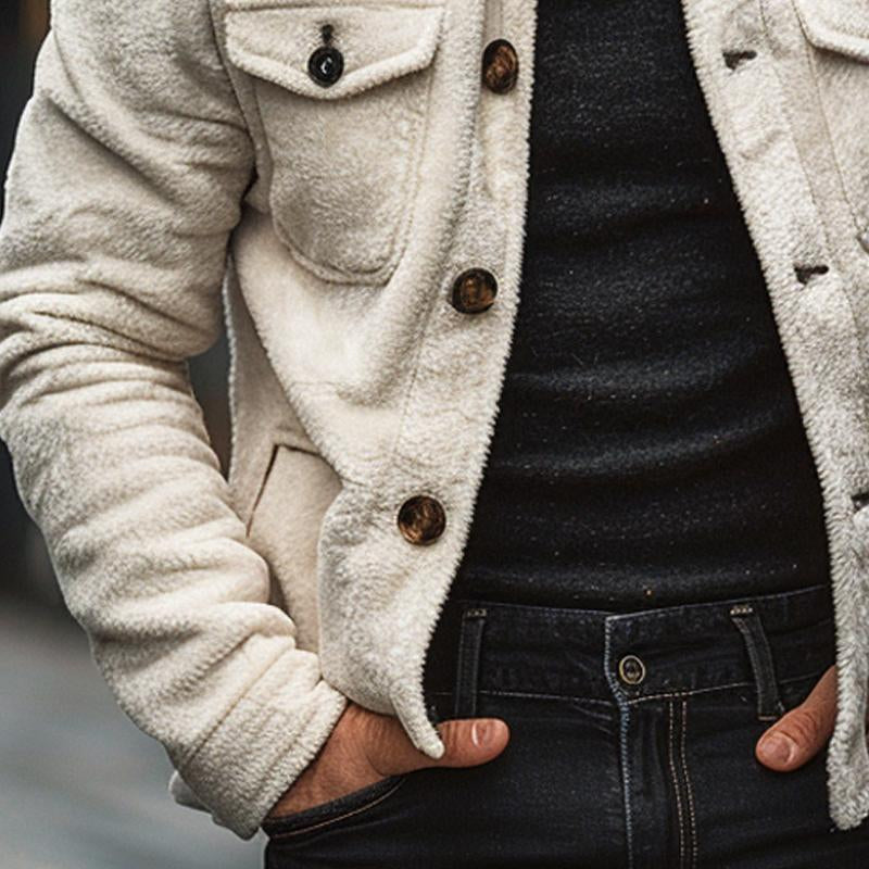 Men's Color Block Polar Fleece Single Breasted Jacket 9878729195704