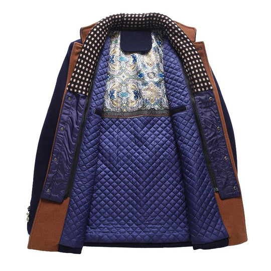 Men's Casual Solid Color Scarf Collar Mid-length Coat 9261106200760