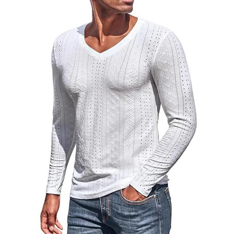 Men's Knitted Jacquard V-neck Long-sleeved T-shirt 9261136445624