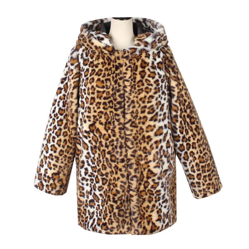Men's Classic Casual Leopard Print Hooded Plush Faux Fur Coat 9261110231224