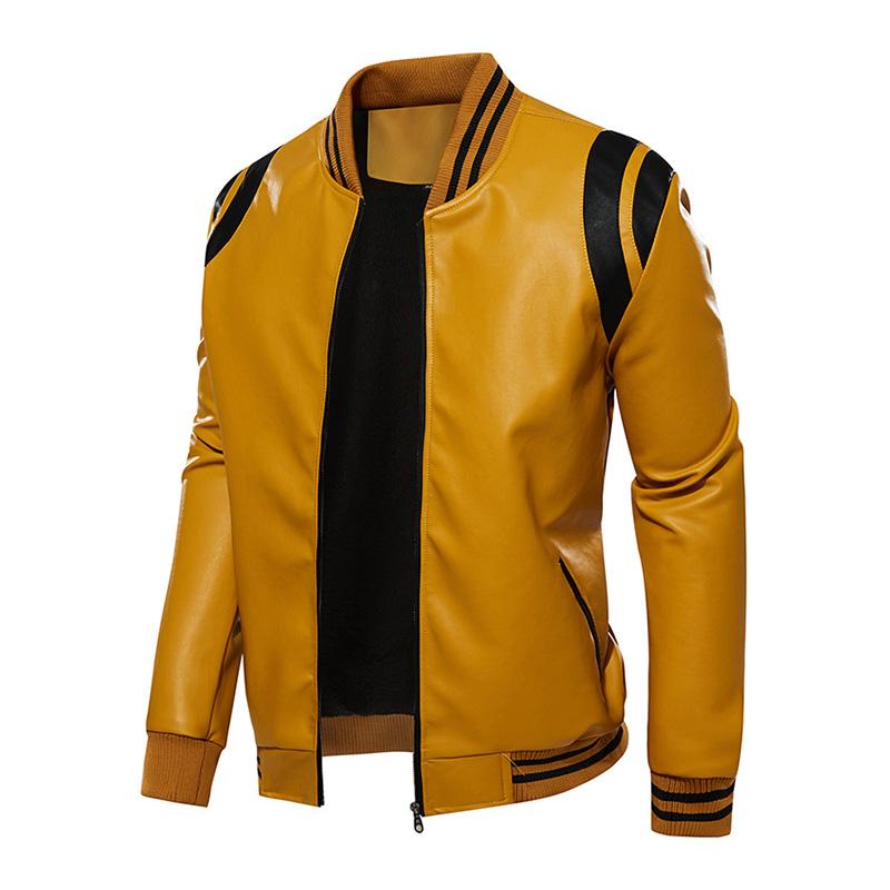 Men's Casual Color Contrasting Plush Leather Baseball Jacket 9261083295928
