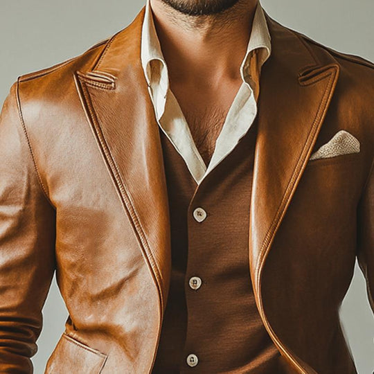 Men's Vintage Lapel Leather Blazer 9885839589560