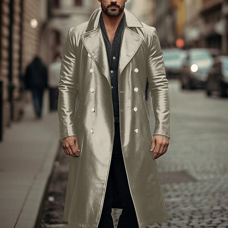 Men's Vintage Leather Solid Color Mid Length Leather Coat 9261102006456