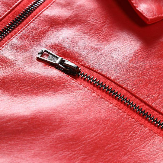 Men's Lapel Collar Zip-Up Leather Jacket 9261080543416