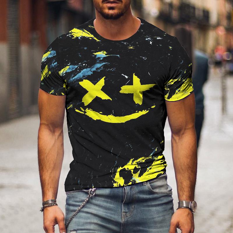 Men's Retro Smiley Print Short Sleeve T-Shirt 9261135200440