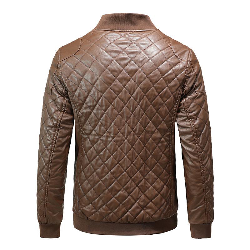 Men's Vintage Quilted Padded Crew Neck Baseball Leather Jacket 9261089390776