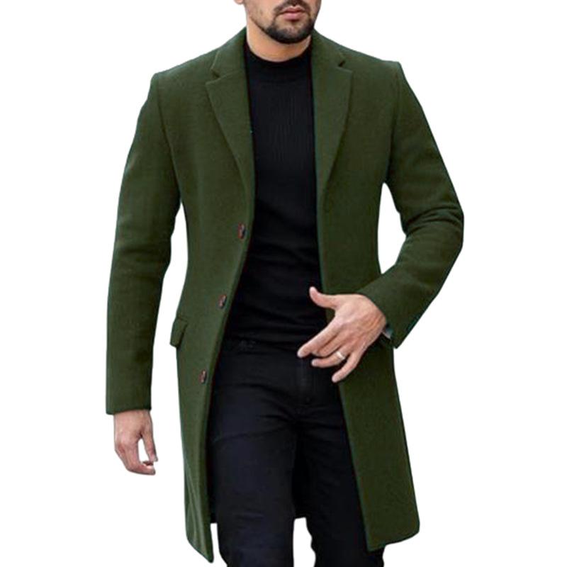 Men's Solid Color Single-breasted Mid-length Coat 9261103743160