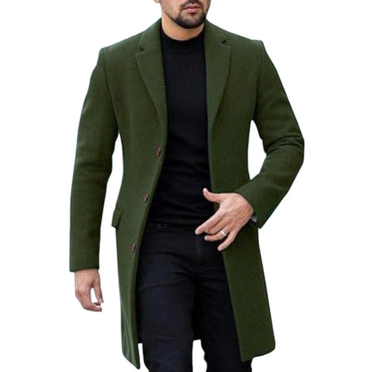 Men's Solid Color Single-breasted Mid-length Coat 9261103743160
