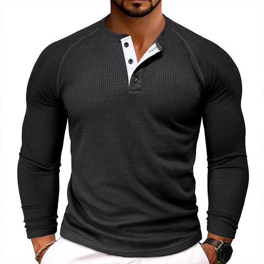 Men's Casual Round Neck Waffle Long Sleeve T-Shirt 9261135954104