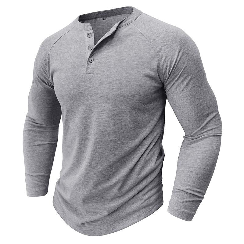 Men's Casual Solid Color Henley Collar Raglan Long Sleeve T-Shirt 9261136380088