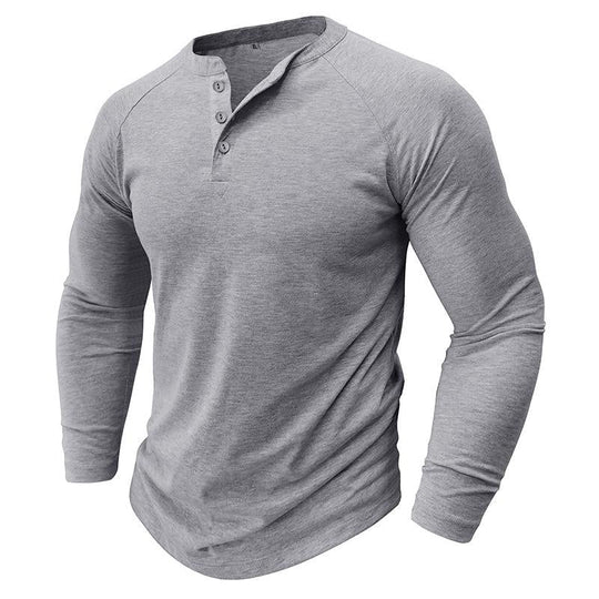Men's Casual Solid Color Henley Collar Raglan Long Sleeve T-Shirt 9261136380088