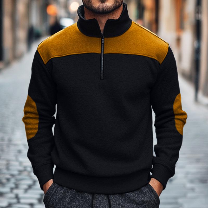 Men's Retro Casual Colorblock Stand Collar Sweatshirt 9267508183224