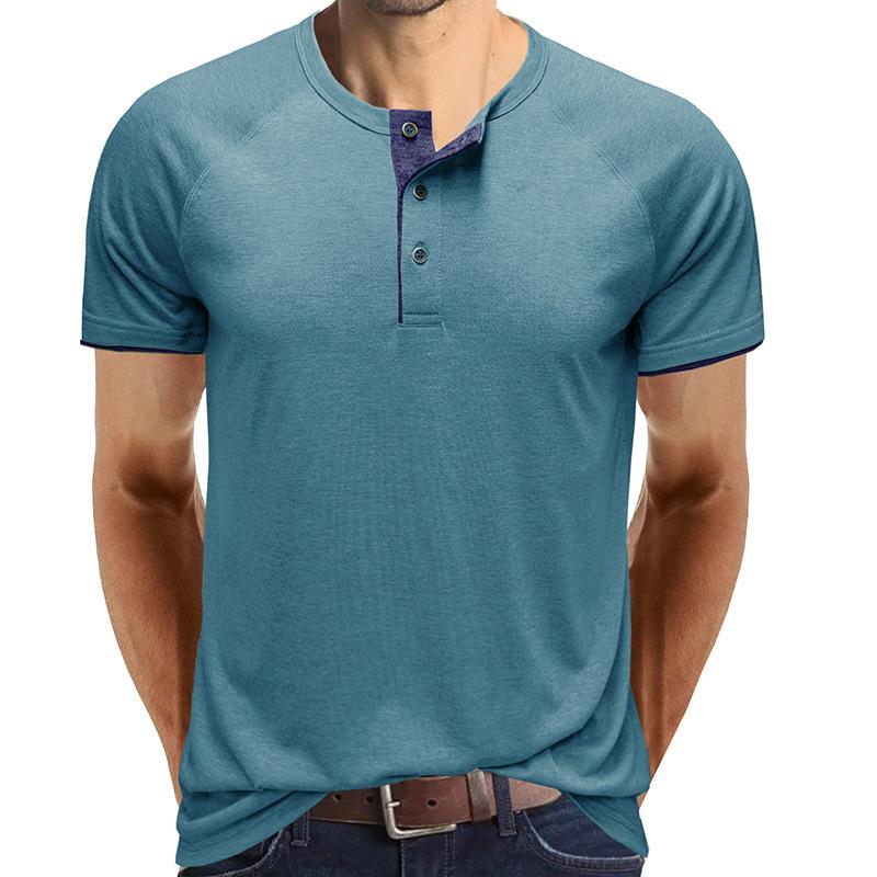 Men's Casual Contrasting Henley Collar Short Sleeve T-Shirt 9261135528120