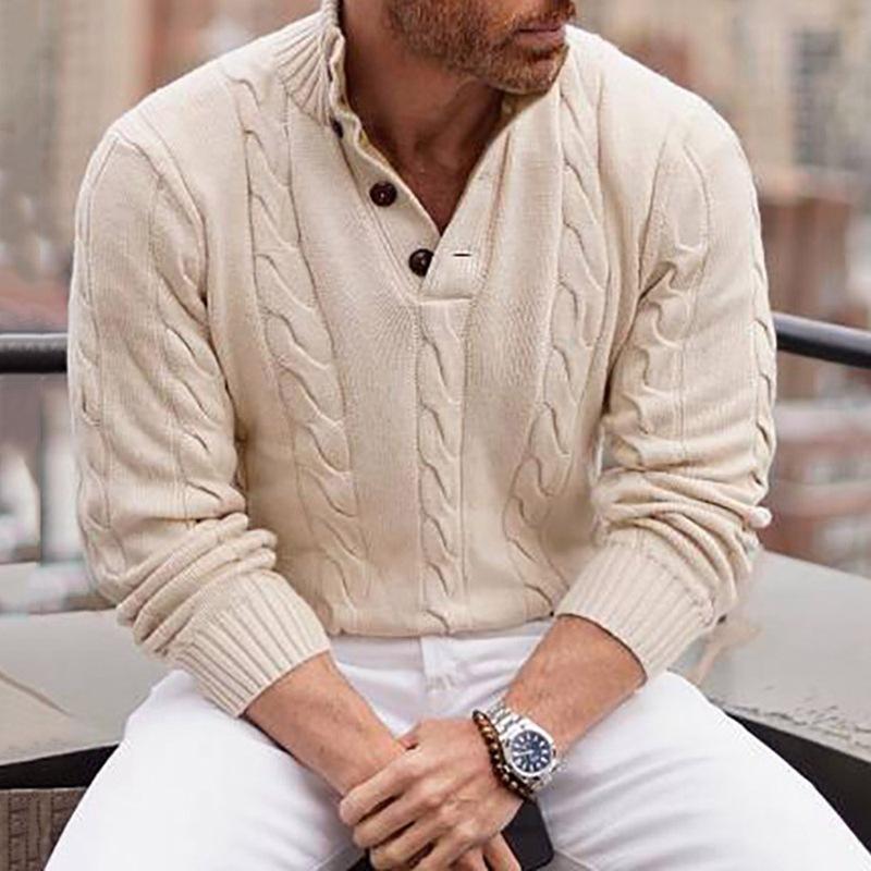 Men's Classic Casual Stand Collar Button Long Sleeve Sweater 9266613518520