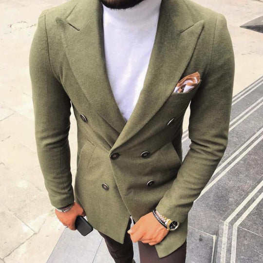 Men's Retro Casual Solid Color Mid-Length Double-Breasted Coat 9261108723896