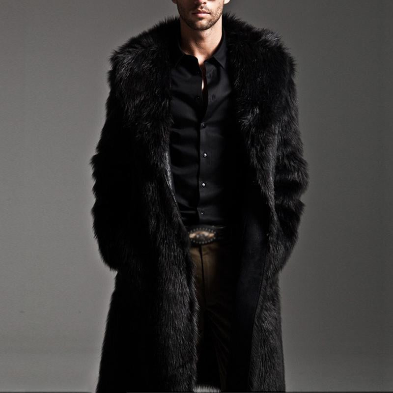 Men's Lapel Long Imitation Fur Solid Color Coat 9261101187256