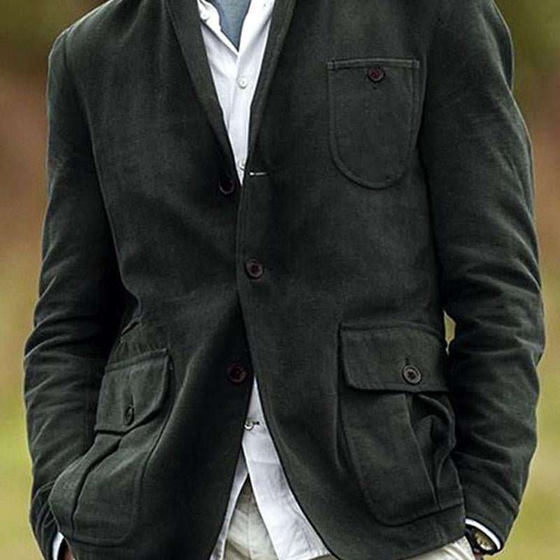 Men's Vintage Dark Green Button Jacket 9878728736952