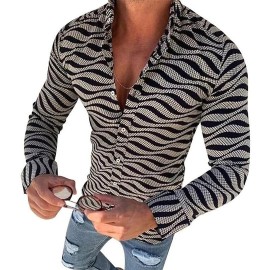 Men's Vintage Zebra Print Long Sleeve Shirt 9885840310456