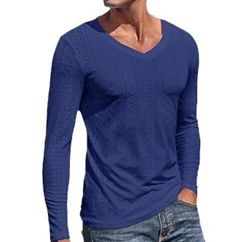 Men's Knitted Jacquard V-neck Long-sleeved T-shirt 9261136445624