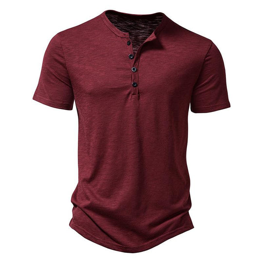 Men's Slub Cotton Henley Collar Short Sleeve T-shirt 9261127532728