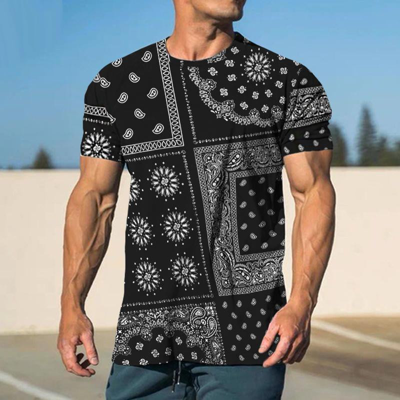 Men's Punk Rock Perris Cashew Flower Crew Neck T-Shirt 9261138575544