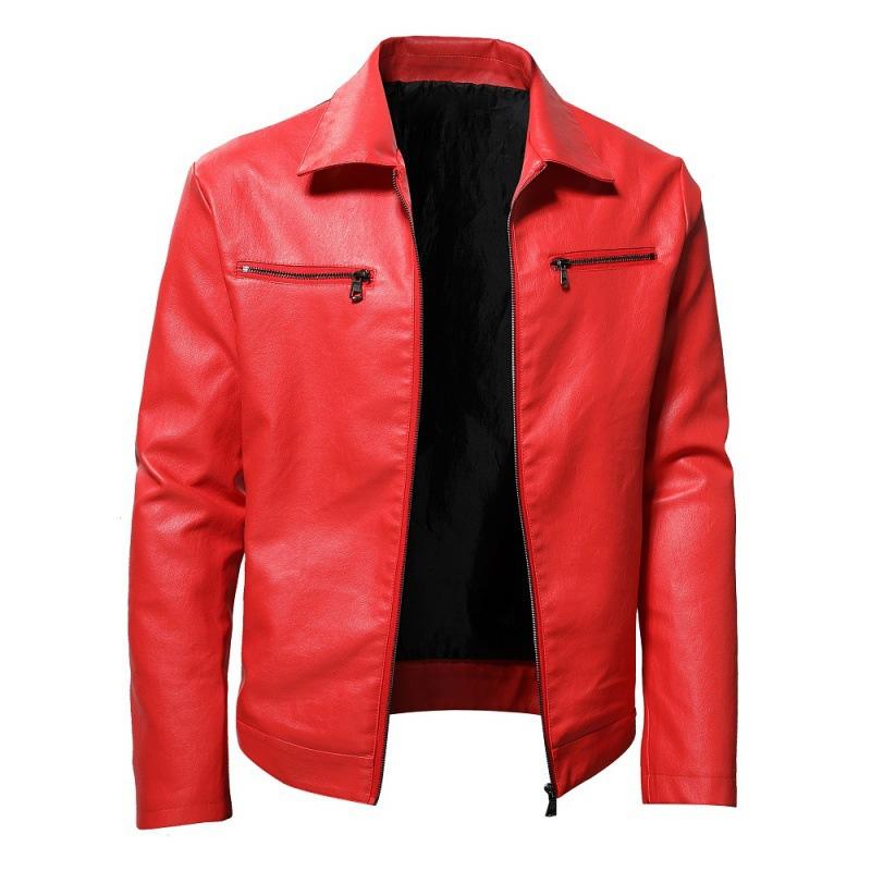Men's Lapel Collar Zip-Up Leather Jacket 9261080543416