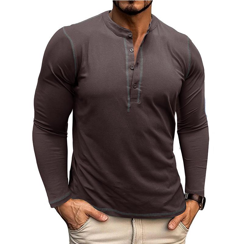 Men's Vintage Contrast Henley Collar Slim Fit Long Sleeve T-Shirt 9261136543928