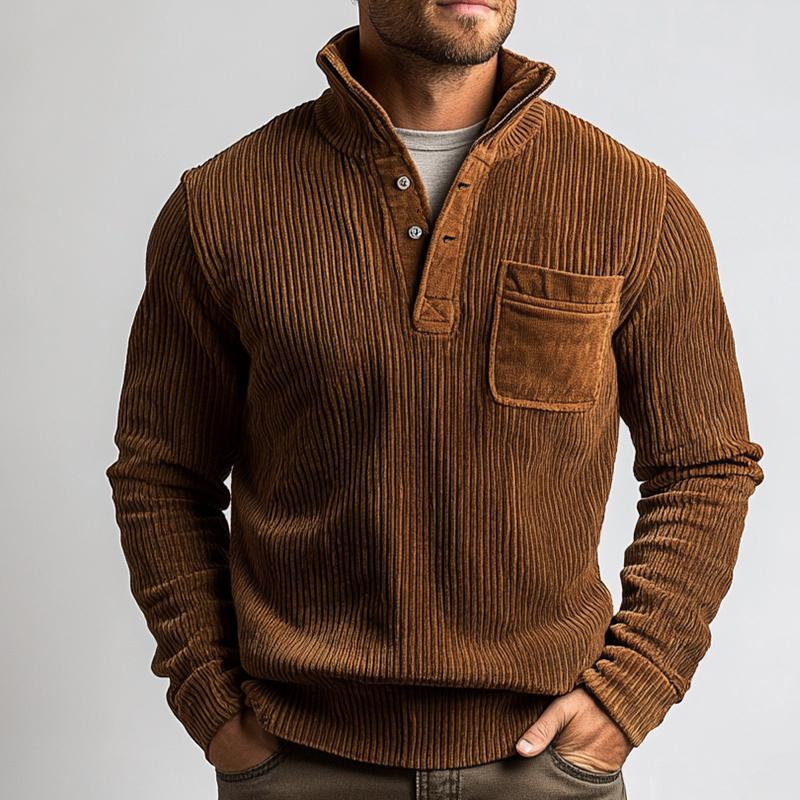 Men's Retro Casual Ribbed Pocket Stand Collar Sweatshirt 9880238719160
