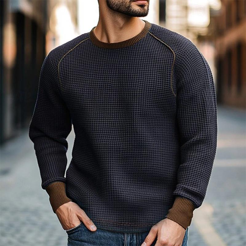 Men's Casual Waffle Crew Neck Sweatshirt 9267507790008