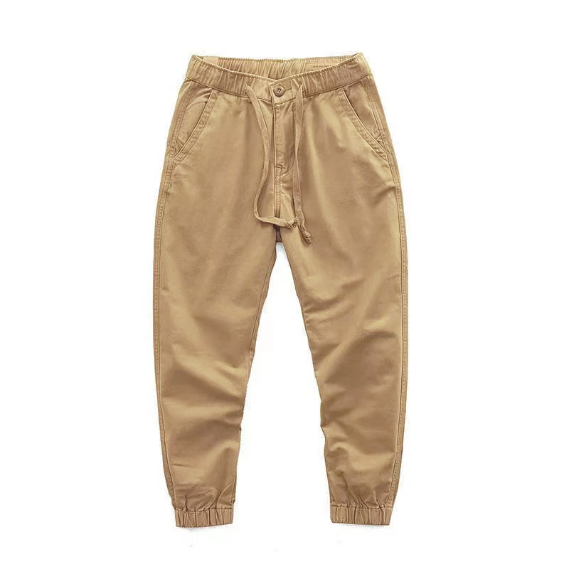 Men's Solid Color Elastic Waist Casual Cargo Pants 9261766738104