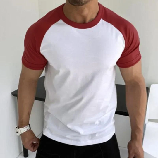 Men's Casual Round Neck Contrast Color Short Sleeve T-Shirt 9261124550840