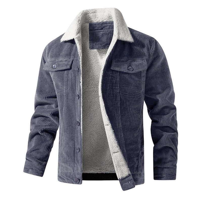 Men's Solid Vintage Plush Collar Corduroy Jacket 9261081362616