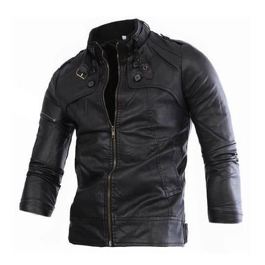 Men's Stand Collar Zip Leather Jacket 9261085196472
