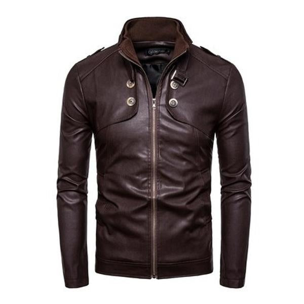 Men's Stand Collar Zip Leather Jacket 9261085196472