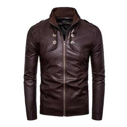Men's Stand Collar Zip Leather Jacket 9261085196472