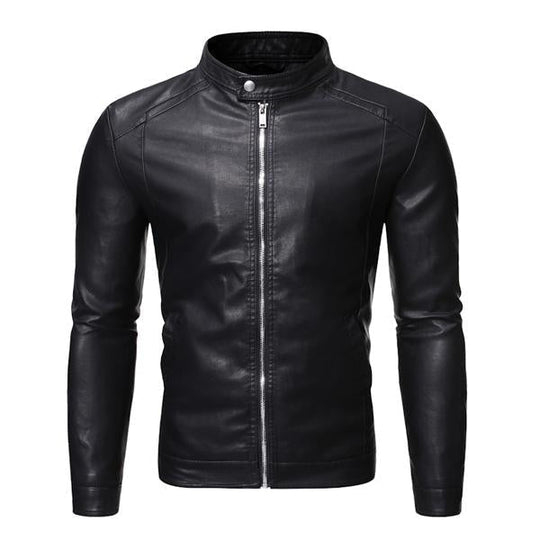 Men's Stand Collar Zip Leather Jacket 9261081657528