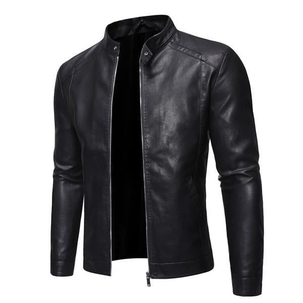 Men's Stand Collar Zip Leather Jacket 9261081657528