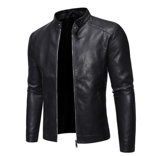 Men's Stand Collar Zip Leather Jacket 9261081657528